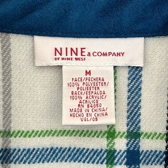Nine and Company Faux Suede Teal Jacket Coat Plaid Flannel Liner size Medium - Picture 8 of 16